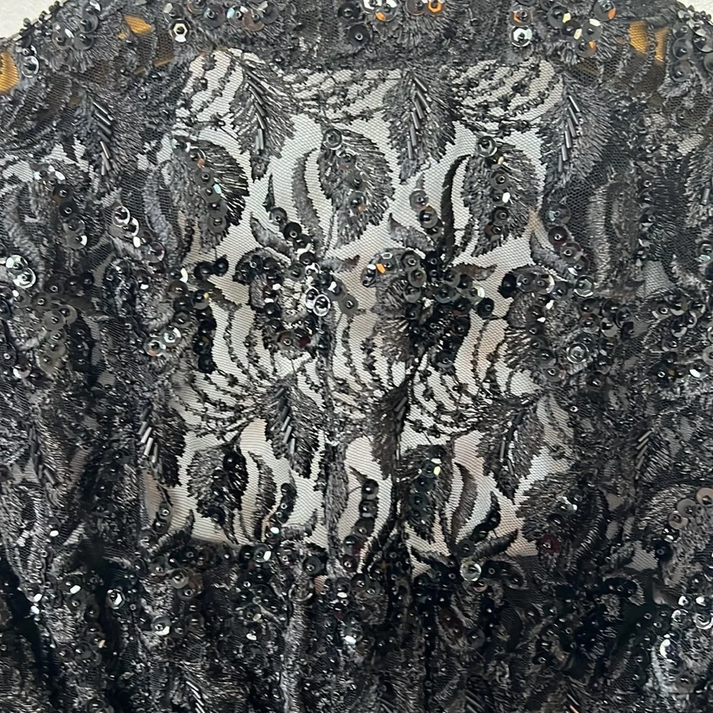 Rare vtg 90s BLACK LACE BUSTIER crop top sequins beads eyelets size 34 Madonna - Picture 9 of 12